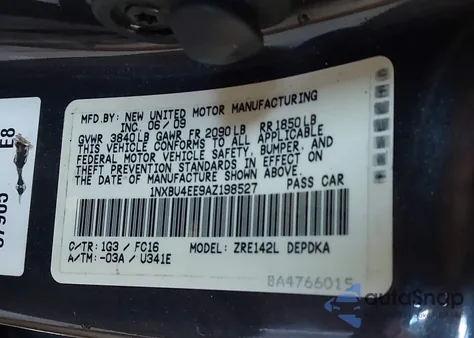 2010 Toyota Corolla S/Le/Xle from USA, damaged, VIN 1NXBU4EE9AZ198527